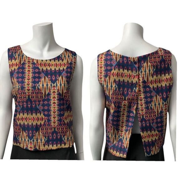 Sam Edelman Boho Southwest Western Sleeveless Top Slit Open Back Sz L NWT - Picture 1 of 8